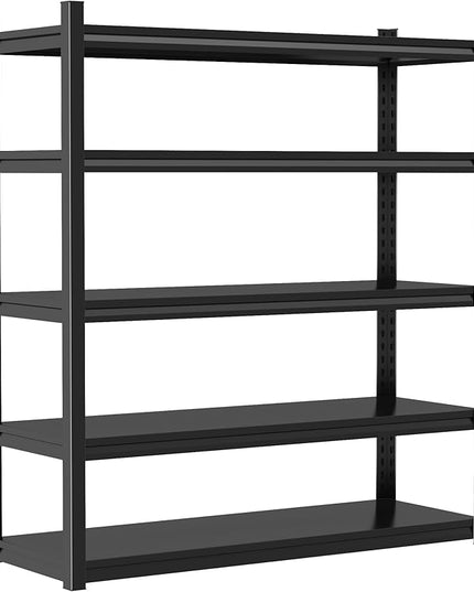 Storage Shelves, Garage Metal Shelving Unit, Adjustable, Double-Layer Column with Reinforced Ribs, Heavy-Duty, Capable of Bearing 600-3600 lbs (Black, 45''W*16''D*63''H, 5-Tier)