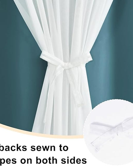 Hiasan Mix & Match Blackout Curtains with Sheer Overlay, Double Layer Thermal Insulated Privacy Grommet Window Curtains for Girls Bedroom,Living Room,2 Drape Panels with Tiebacks,Stone Blue,52W X 96L