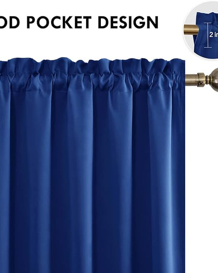 DWCN Blackout Curtains for Bedroom – Rod Pocket Thermal Insulated Noise Reducing Noise Reducing Drapes for Living Room, W 60 x L 63 Inch, 2 Panels, Classic Blue