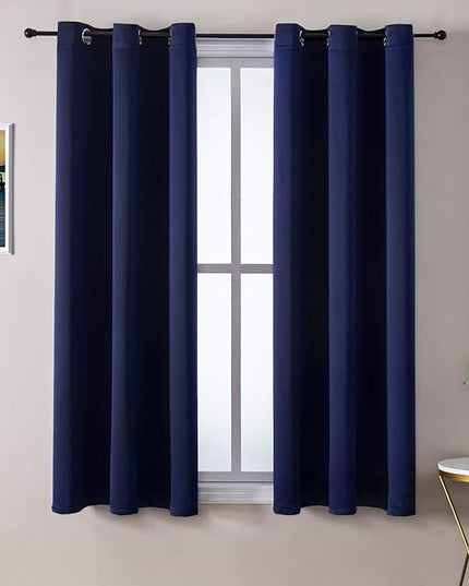 ChrisDowa Small Window Curtains 40 inches Long for Bedroom - Grommet Short Thermal Insulated Room Darkening Curtains for Kitchen (2 Panels, Navy Blue, 29 x 40 Inch)