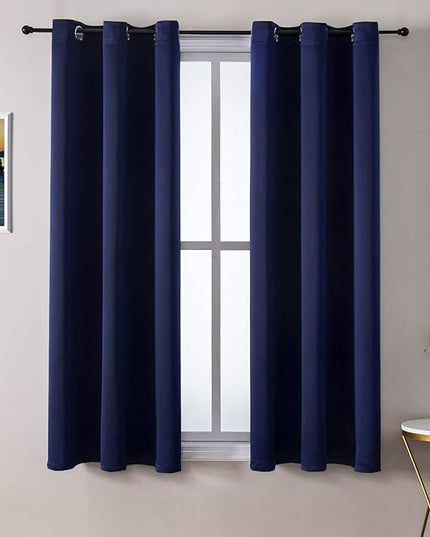 ChrisDowa Small Window Curtains 50 inches Long for Bedroom - Grommet Short Thermal Insulated Room Darkening Curtains for Kitchen (2 Panels, Navy Blue, 29 x 50 Inch)