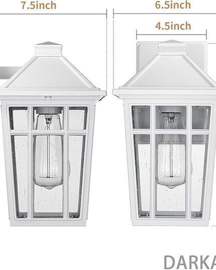 Darkaway Outdoor Sconce Lights Wall Light Fixtures, Front Porch Light Outdoor Wall Anti-Rust Waterproof Aluminum with Glass Exterior Light Fixture for Patio, Yard, Doorway, Garage (2 Pack, White)
