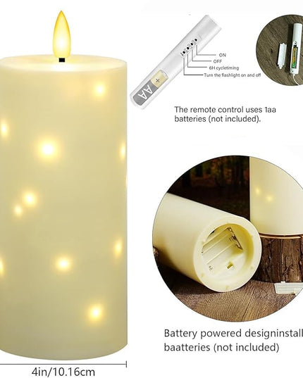 4" x 10" Large Outdoor Waterproof Flickering Flameless Candles with Timer,2Pcs Battery Operated LED Pillar Candles with Embedded Star String for Outdoor Lanterns,Porch,Patio Decor(Ivory)