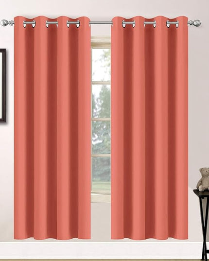 Yakamok Room Darkening Thermal Insulated with Grommet Blackout Curtains for Bedroom, 52Wx72L inch, Coral Orange, 2 Panels