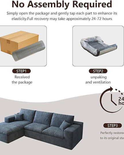 107'' L-Shaped Modern Modular Sectional Cloud Couch, 4-Seat Chenille Deep-Seat Sofa with Pillow for Living Room, Bedroom, Apartment, Ocean Blue