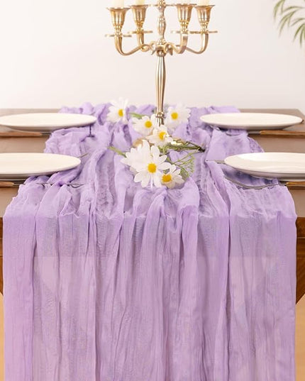 Socomi 6pcs Lilac Purple Lavender Cheesecloth Table Runner Christmas Boho Rustic Gauze 120 inch 10FT Cheese Cloth Runner for Wedding Party Baby Shower Birthday Home Decor Holiday Decorations