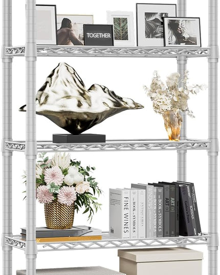 1250 lbs 5 Tier Shelf Metal Storage Shelves Wire Rack Closet Organizers for Garage Kitchen Bathroom Laundry White 11.8" D x 29.5" W x 59.5" H