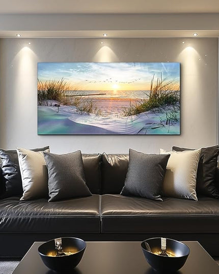 Canvas Wall Art For Living Room Large Size Wall Art Decor For Bedroom Blue Ocean Beach Landscape Paintings Poster Prints Artwork Office Decorations Seascape Wall Pictures Modern Room Home Decor Works