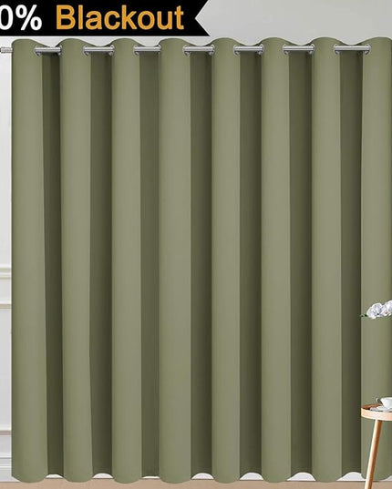 Yakamok 100% Blackout Extra Wide Thermal Insulated Curtains, Total Shade Patio Door Curtain, Full Light Shading Sliding Door Drape Room Divider for Living Room/Bedroom, Sage, W100 x L84, 1 Panel