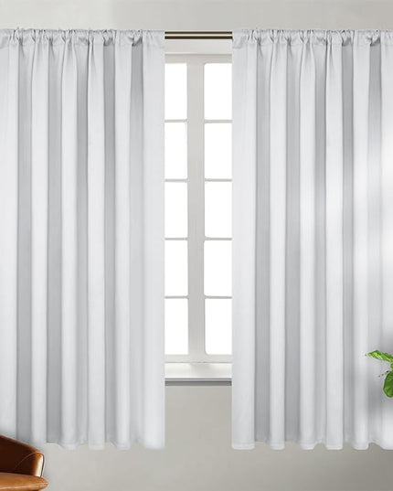 BGment White Curtains for Bedroom - 52 x 63 inch Rod Pocket and Back Tab Thermal Insulated Room Darkening Curtains for Living Room, 2 Panels Set, Greyish White