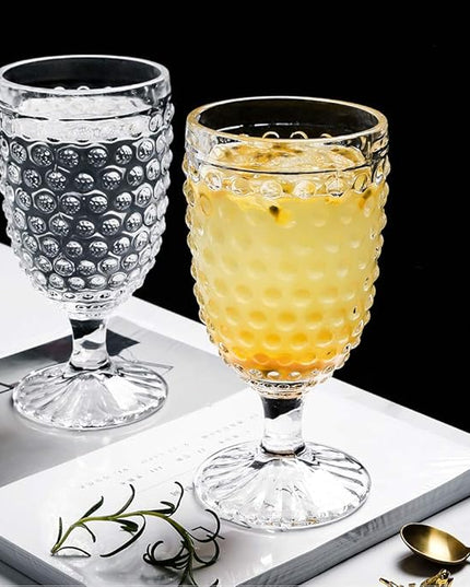 Hobnail Drinking Glasses Goblet Water set of 6, 13 oz Iced Tea Glasses Ideal for Soda Wine Milk Coke Juice and Beer Perfect for Weddings Parties Bars
