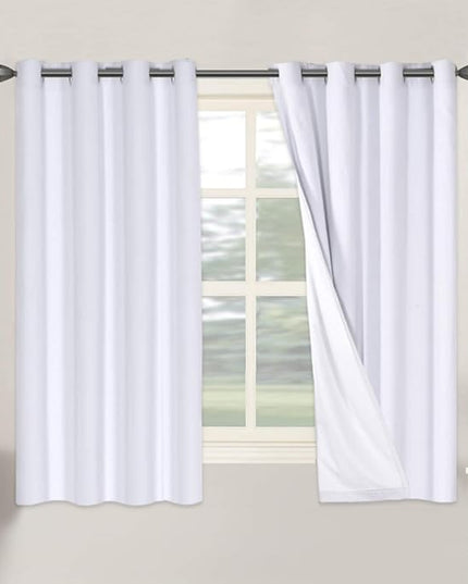 H.VERSAILTEX Linen Blackout Curtains 63 Inches Long 100% Blackout Thermal Insulated Textured Linen Look Curtain Draperies Anti-Rust Grommet, Energy Saving with White Liner, 2 Panels, Bright White