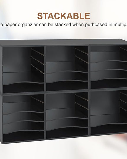 EMERIT 4-Tier Adjustable Paper Organizer, Large Capacity Book Shelf for Textbooks/Magazines/Office Files, Wooden Dividers, 7 lbs per Shelf, Black
