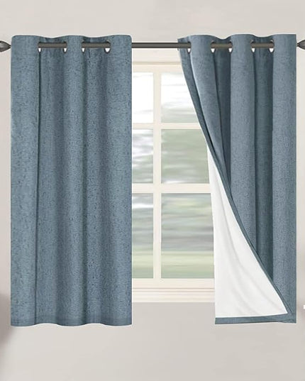 H.VERSAILTEX Primitive Linen Curtains 100% Blackout Curtain Drapes Burlap Curtains with White Thermal Insulated Liner, Grommet Top Drapes Living Room/Bedroom (2 Panels, 42 x 54 Inch, Stone Blue)