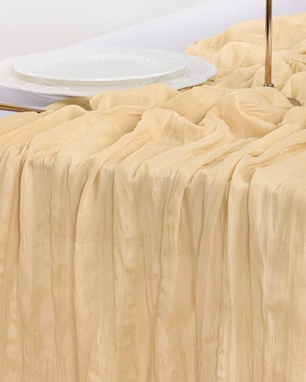 Socomi 6pcs Gold Champagne Cheesecloth Table Runner Christmas Boho Rustic Gauze 120 inch 10FT Cheese Cloth Runner for Wedding Party Baby Shower Birthday Home Decor Holiday Decorations