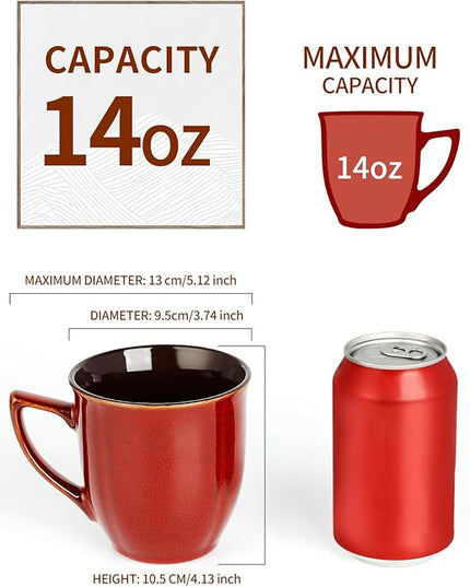 Ceramic Mugs 14 Oz,Mugs Set for Men Women, Ceramic Mugs Set with Large Handle for Coffee Tea Milk Cocoa, Coffee Cups Set of 6 Gift for Dad Mom,Easy to Clean & Hold, Microwave Safe.