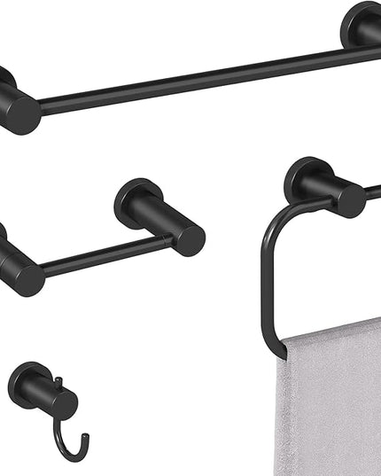 4-Pieces Bathroom Hardware Set Black, Stainless Steel 16 Inch Towel Bar Set, Towel Racks for Bathroom Wall Mounted