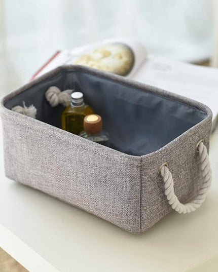 TheWarmHome Foldable Small Storage Baskets with Strong Cotton Rope Handles [6-Pack] Gray Collapsible Storage Bins Set Works Room Storage, Nursery Baskets