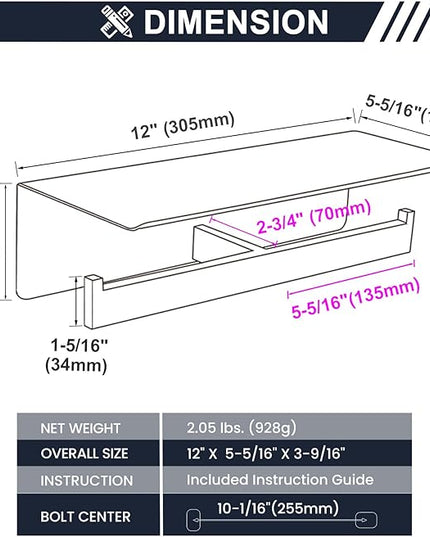 Suyar Double Toilet Paper Holder, SUS 304 Stainless Steel Bathroom Toilet Paper Roll Holder with Shelf, Polished Chrome