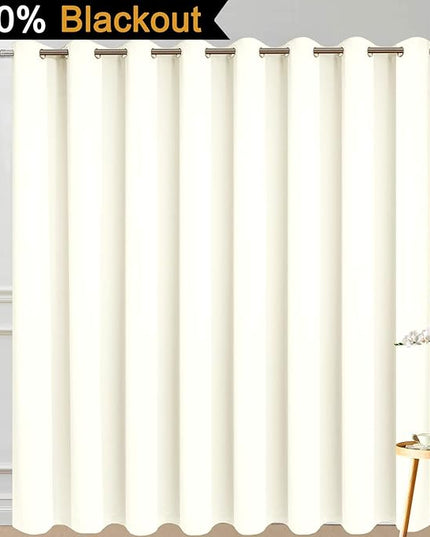Yakamok 100% Blackout Patio Door Curtain Panels - Extra Wide, Thermal, Grommet Drapes for Sliding Glass Door, Cream, W100 x L84, 1 Panel
