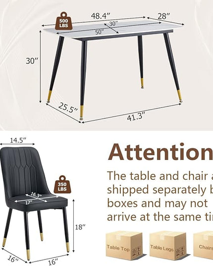 50'' Dining Table Set for 4, Dining Room Sets for 4, Sintered Stone Dining Table Chairs Set of 4, Easy to Assemble，Suitable for Small Spaces