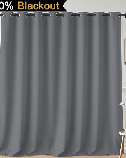 Yakamok 100% Blackout Thermal Insulated Grommet Curtains, Noise Reducing Barrier Panel for Sliding Glass Door, 2 Thick Layers Heat Full Light Blocking Patio Door Drapery, Grey, W100 x L108, 1 Panel