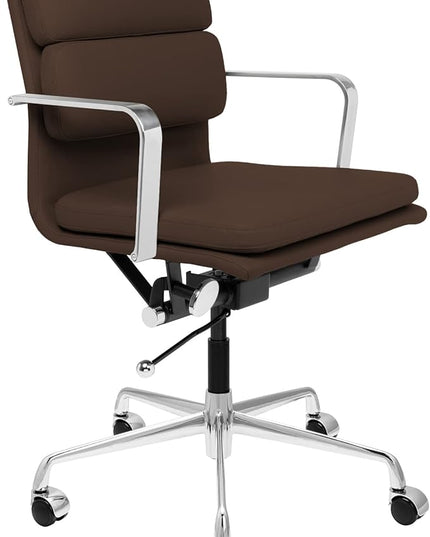 Laura Davidson Furniture SOHO II Padded Management Office Chair - Mid Back Desk Chair with Arm Rest, Swivel & Cushion Availability, Made of Faux Leather, Dark Brown, Computer Chair