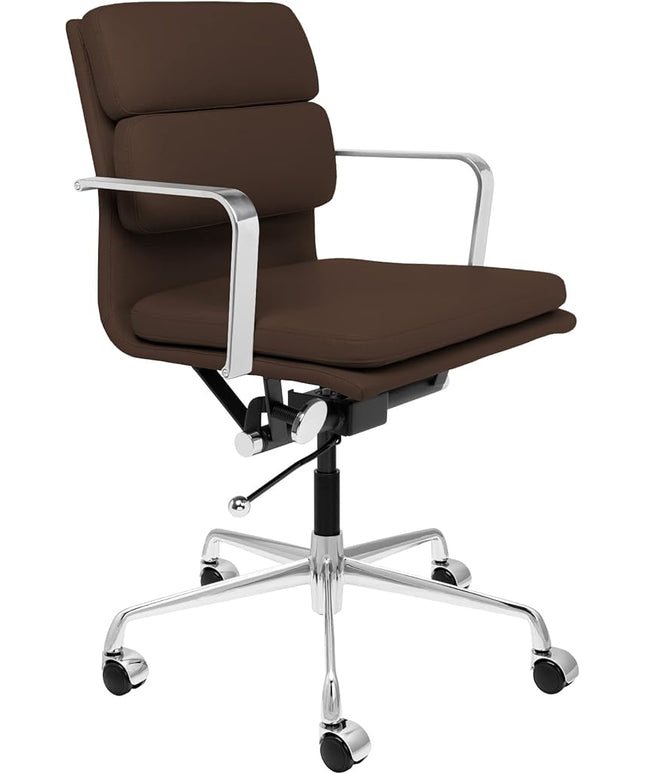 Laura Davidson Furniture SOHO II Padded Management Office Chair - Mid Back Desk Chair with Arm Rest, Swivel & Cushion Availability, Made of Faux Leather, Dark Brown, Computer Chair
