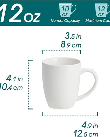vancasso White Ceramic Coffee Mug Set of 6, 12 Oz Tea Cups with Handle for Latte, Tea, Cappuccino, Milk, Cocoa, Microwave&Dishwasher Safe