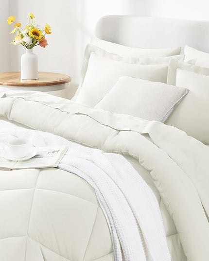 CozyLux King Size Comforter Set Ivory - 7 Pieces Bed in a Bag King, Luxury Soft Bed Set for All Seasons, Bedding Set with Down Alternative Comforter, Sheets, Pillowcases & Shams