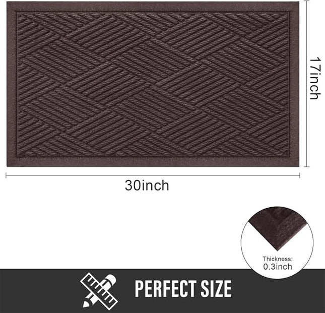 Sturdy Front Door Mat, Absorbent Muddy Dirt Resist Welcome Door Mats Outdoor Indoor, Stain and Fade Resistant, Non-Slip Rubber Backing Low Profile Doormat for Entryway, 30×17, Coffee
