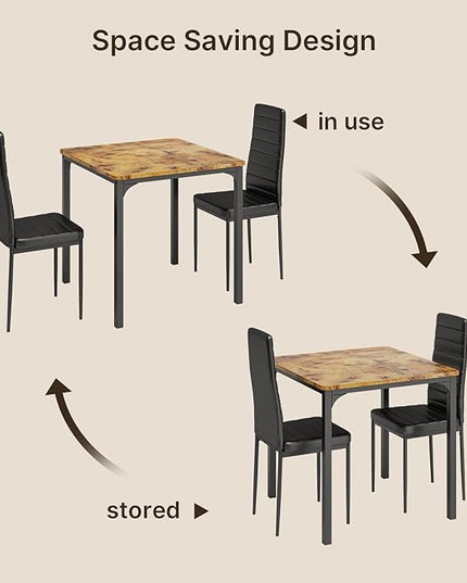 Gizoon Kitchen Table for 2, Table and Chairs Set of 2, 3 Piece Dinner Table Set with 2 Upholstered PU Leather Chairs for Dining Room, Living Room, Apartment, Small Space, Retro