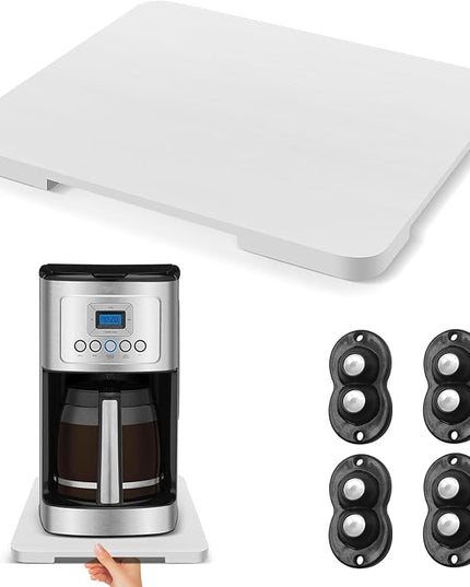Appliance Slider 360° Rolling Tray for Coffee Maker- Bamboo Coffee Pot Slider Tray Countertop Rotation Sliding Tray with Wheels, Small Appliances Mat White (small 11.8" × 9.8" × 0.6")
