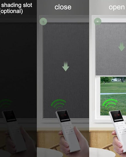 Zshine Motorized Blackout Window Blinds Customize Width (23-95 Inches) Remote Control Wireless and Rechargeable Roller Shades Blinds for Windows, Home, Office, Hotel, Club, Restaurant(82164D)