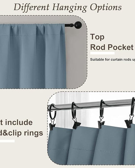 Gwine Blackout Curtains for Living Room 63 Inch Long, Thermal Insulated Window Treatment Black Out Curtains for Bedroom Decor with Rod Pocket, Each 40" Wx63 L, Stone Blue, 2PCS