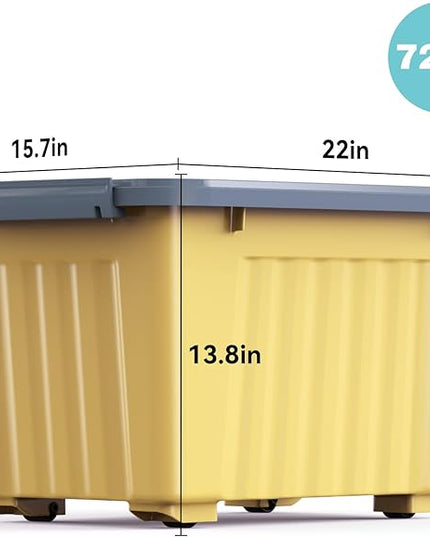 Nazhura Plastic Storage Bin, Stackable and Nestable Storage Boxes with White Lids and Secure Latching Buckles, Large Storage Container (Yellow/Purple, 72Quart-6Pack)