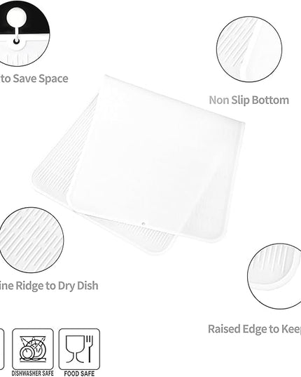 Silicone Dish Drying Mat for Multiple Usage,Easy clean,Eco-friendly,Heat-resistant Silicone Mat for Kitchen Counter or Sink,Refrigerator or Drawer Liner White 5XL 36inches x 18inches