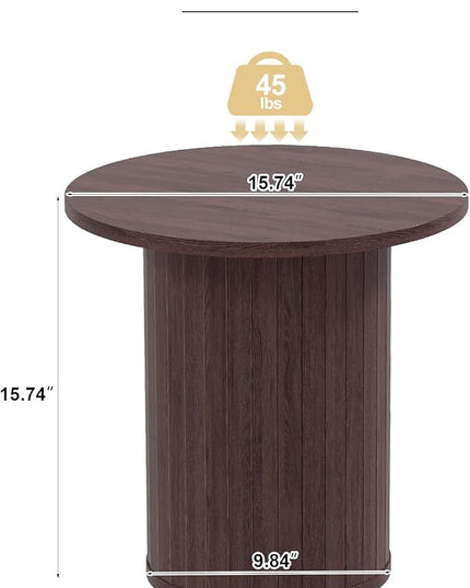 COSVALVE Round Wood Fluted End Table, 15.7“ Circle Farmhouse Side Table Sets for Living Room, Bedroom, Balcony, Small Spaces, Walnut