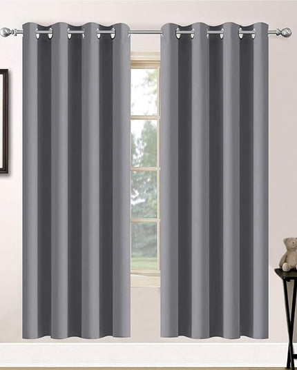 Yakamok Gray Blackout Curtains Panels Room Darkening Thermal Insulated Drapes with 8 Grommet, 2 Tie Backs Included (Grey, 52" Wide x 63" Long Each Panel, One Pair)