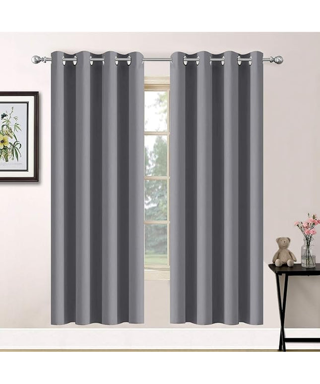 Yakamok Gray Blackout Curtains Panels Room Darkening Thermal Insulated Drapes with 8 Grommet, 2 Tie Backs Included (Grey, 52" Wide x 63" Long Each Panel, One Pair)