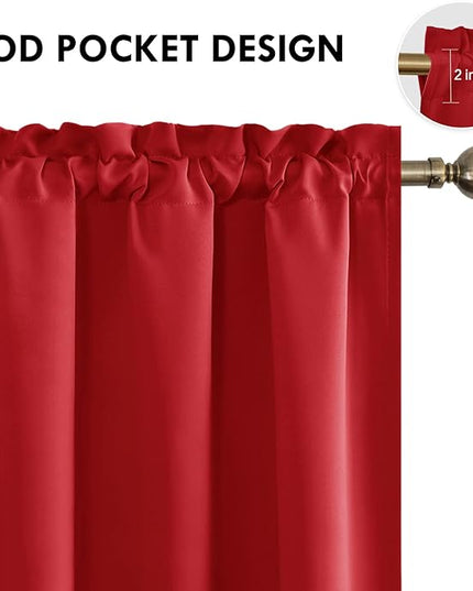 DWCN Blackout Curtains – Thermal Insulated, Energy Saving & Noise Reducing Bedroom and Living Room Curtains, Red, W 42x L 63 Inch, Set of 2 Rod Pocket Curtain Panels