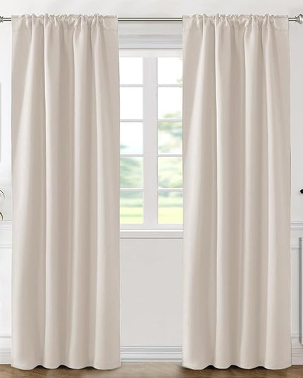H.VERSAILTEX Blackout Curtains Thermal Insulated Window Treatment Panels Room Darkening Blackout Drapes for Living Room Back Tab/Rod Pocket Bedroom Draperies (2 Panels, Natural, 42 x 84 Inch)
