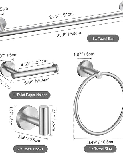 TURS 5 Piece Bathroom Hardware Set Brushed, SUS304 Stainless Steel Bath Towel Bar Set, 24 Inch Bathroom Accessories Kit Wall Mounted