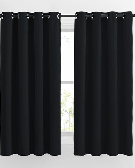 NICETOWN Blackout Curtains 63 inch Length 2 Panels Burg - Easy Care Solid Thermal Curtains Grommet Blackout Window Treatments for Bedroom/Kids Room (W52 x L63, Black)