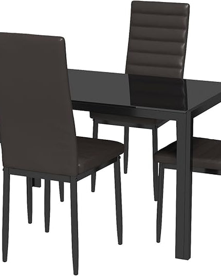 Gizoon 5 Piece Glass Dining Table Set, Kitchen and Chairs for 4, PU Leather Modern Room Sets for Home, Kitchen, Living Room