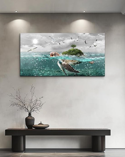 Canvas Wall Art For Living Room Large Size Wall Decor For Bedroom Artwork For Walls Pictures Sea Turtles Canvas Art Prints Bathroom Decoration Blue Ocean Paintings Ready To Hang Room Home Decorations