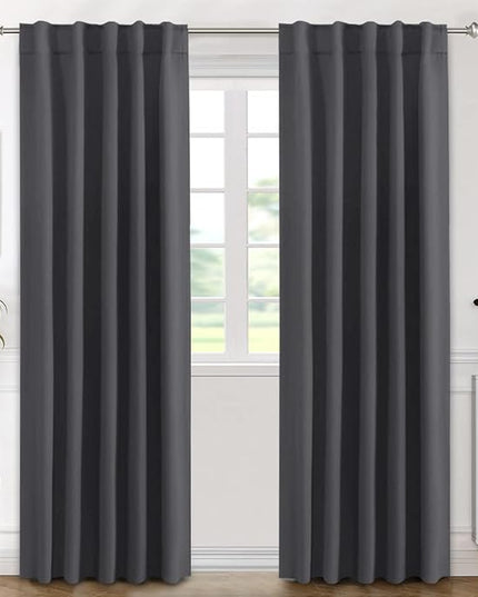 H.VERSAILTEX Blackout Curtains Thermal Insulated Window Treatment Panels Room Darkening Blackout Drapes for Living Room Back Tab/Rod Pocket Bedroom Draperies (2 Panels, Charcoal Gray, 42 x 84 Inch)