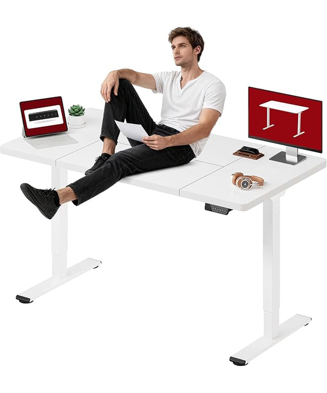 SANODESK Standing Desk Height Adjustable Electric Stand up Desk 63x28 Inches Sit Stand Home Office with Splice Board, White Frame/White Top