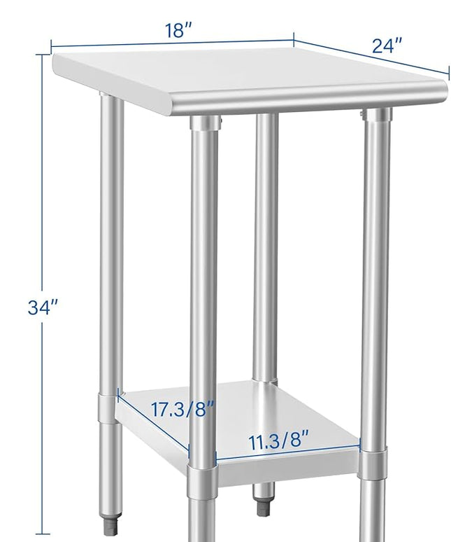 HARDURA Stainless Steel Table 24X18 Inches with Undershelf and Galvanized Legs NSF Heavy Duty Commercial Prep Work Table for Restaurant Kitchen Home and Hotel