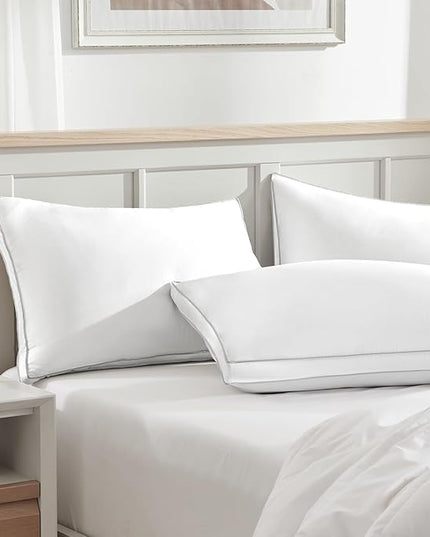 Globon Luxury Feather Down Pillow, Medium Fluffy Pillow King Size, Gusseted Bed Pillows for Sleeping, Hotel Collection Pillows 18"X34", Set of 2